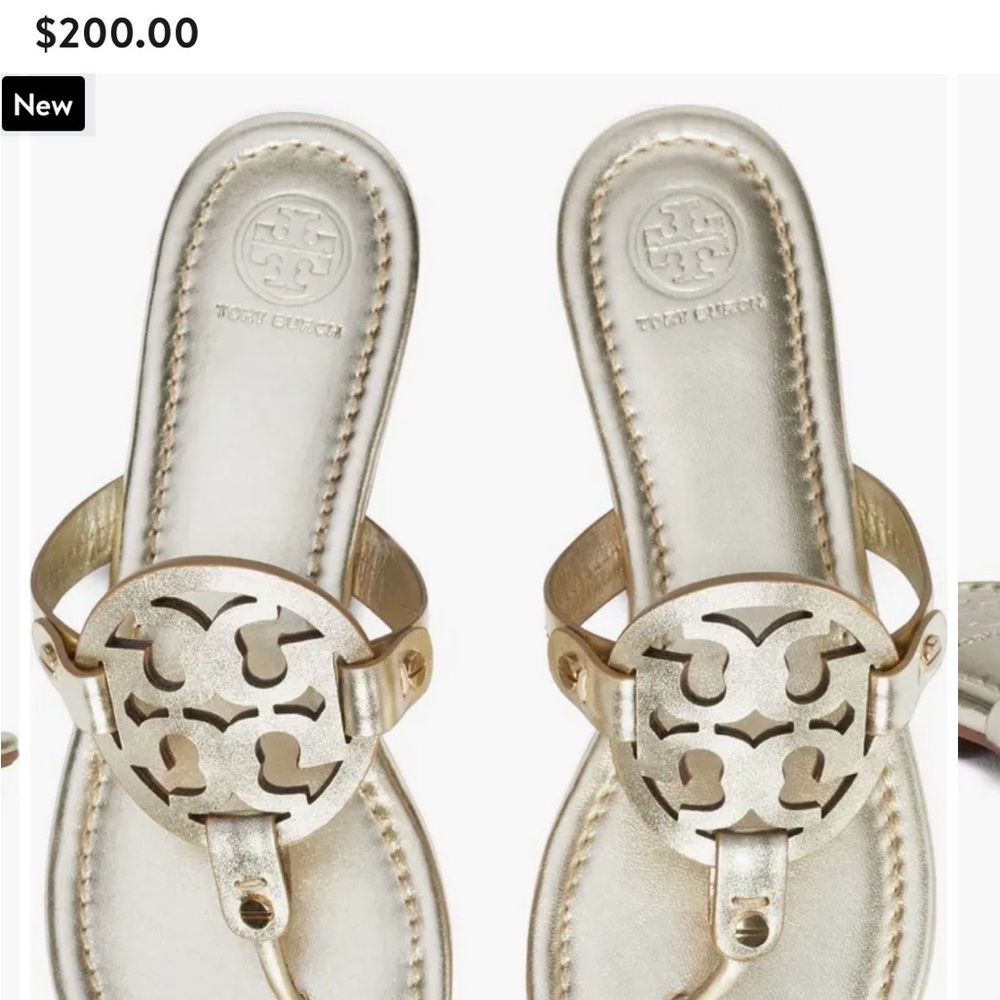 Tory Burch Metallic Gold Logo Thong Sandals